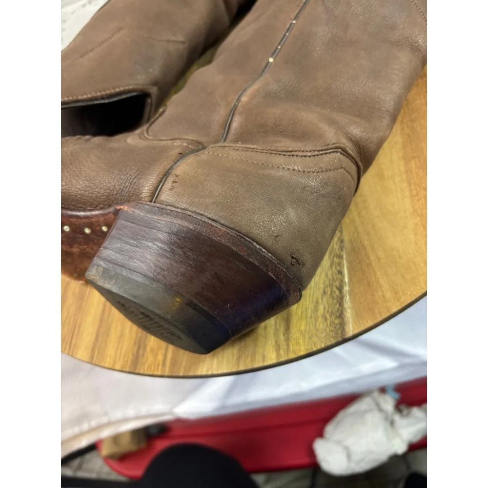 Women's Justin Brown Leather Heeled Cowboy Boots Size 7 - Picture 8 of 13